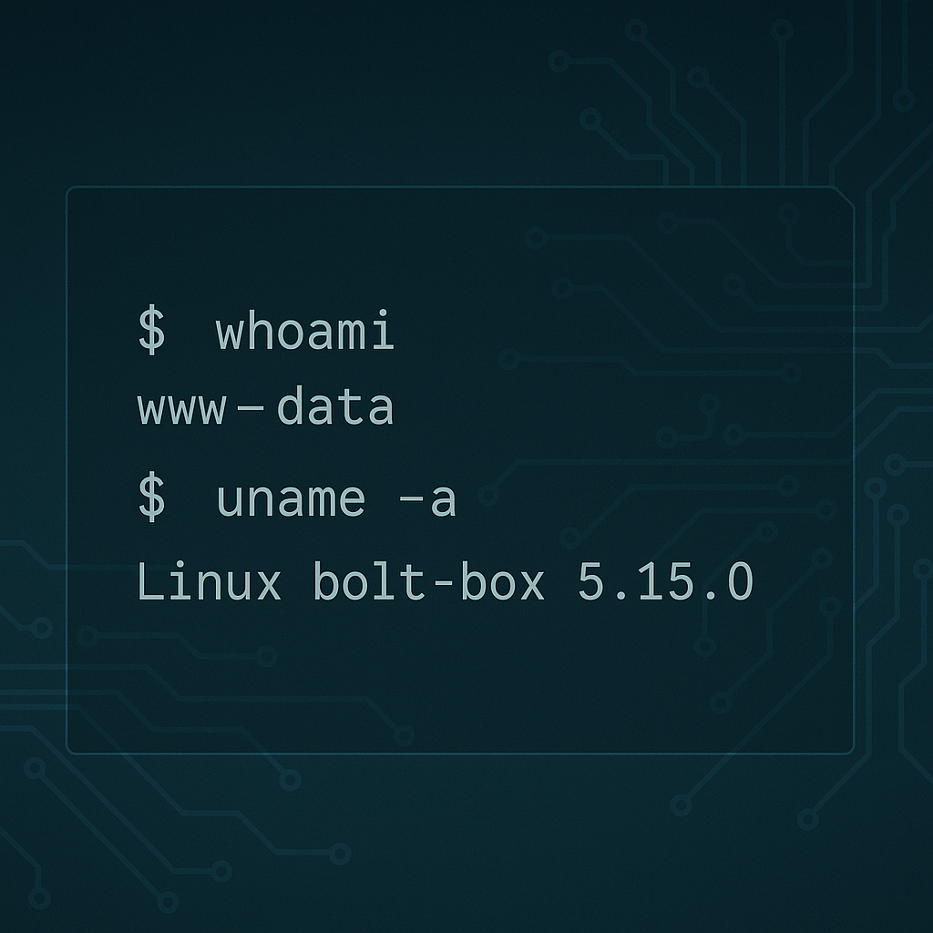 An ai generated image of a shell running whoami and uname commands